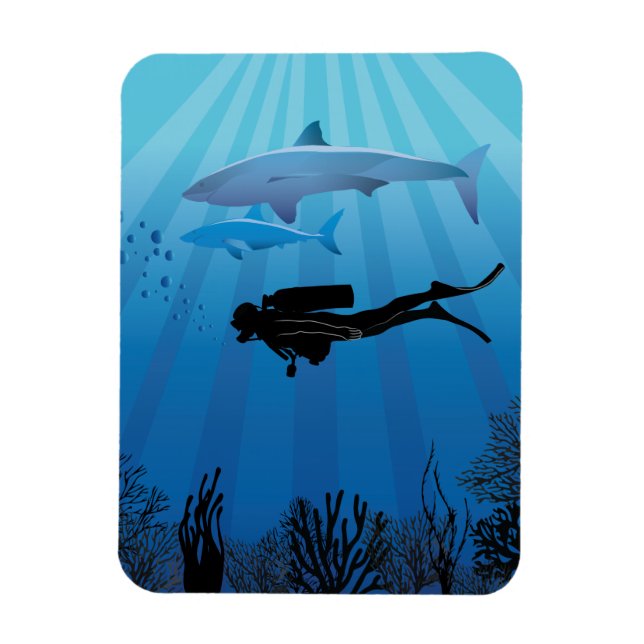 Shark Diving Scuba Diver Magnet (Vertical)