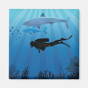 Shark Diving Scuba Diver Magnet