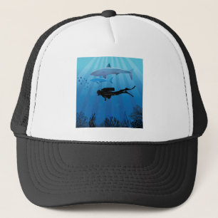 Shark Diving Scuba Diver Trucker Hat