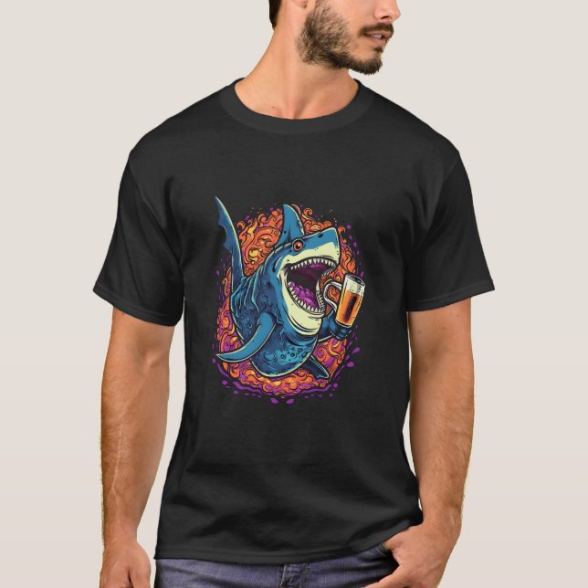 Shark Drinking Beer Sea Ocean Animal Shark T-Shirt (Front)
