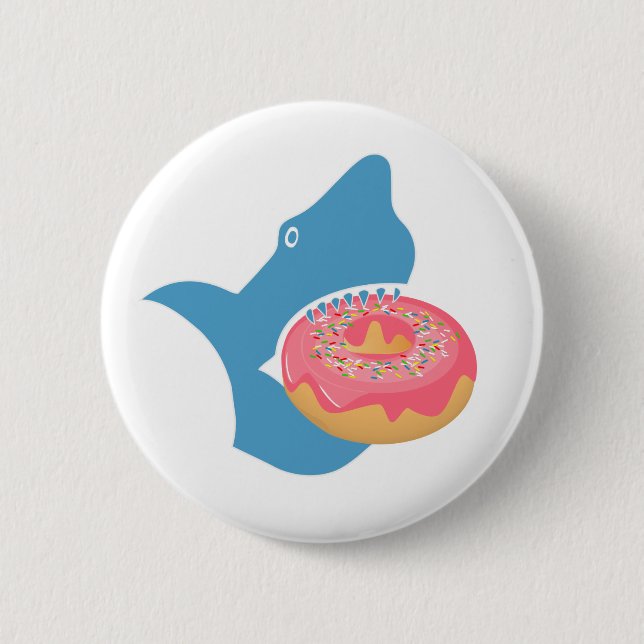 Shark eating a doughnut 6 cm round badge (Front)