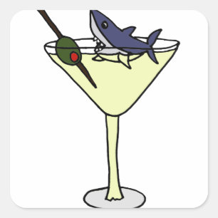 Shark Eating Martini Olive Square Sticker