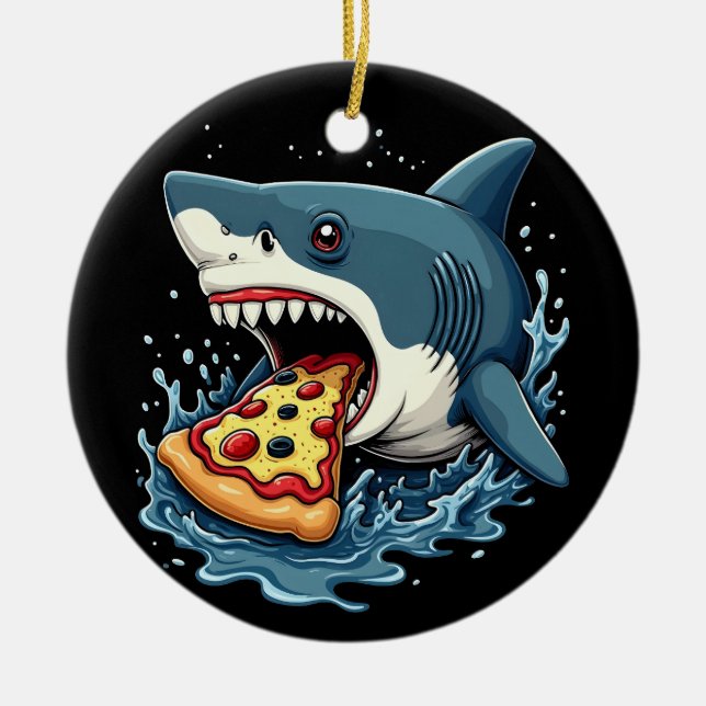 Shark Eating Pizza Funny Pizza Lover  Ceramic Ornament (Front)