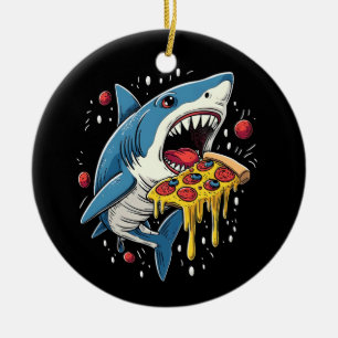 Shark Eating Pizza Funny Pizza Lover  Ceramic Ornament