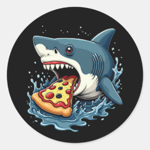 Shark Eating Pizza Funny Pizza Lover  Classic Round Sticker