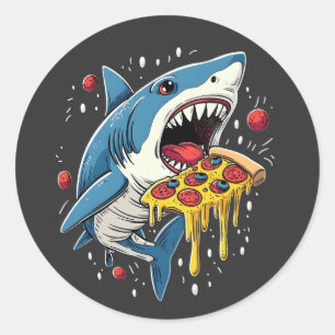 Shark Eating Pizza Funny Pizza Lover  Classic Round Sticker