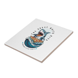 Shark Eating Pizza The Great White Bite Jawsome Ceramic Tile