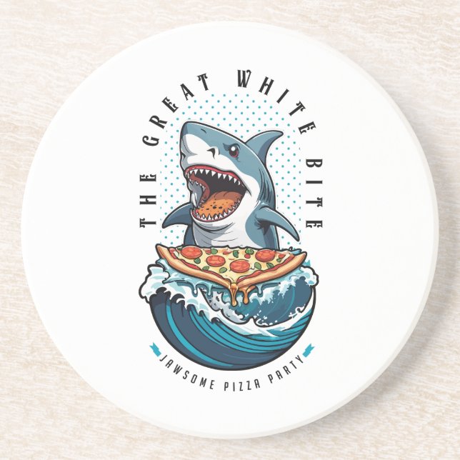Shark Eating Pizza | The Great White Bite Jawsome  Coaster (Front)
