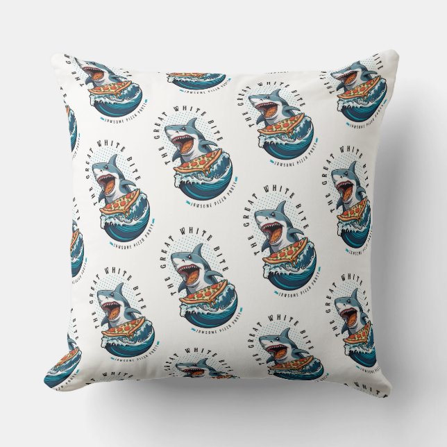 Shark Eating Pizza | The Great White Bite Jawsome  Cushion (Front)