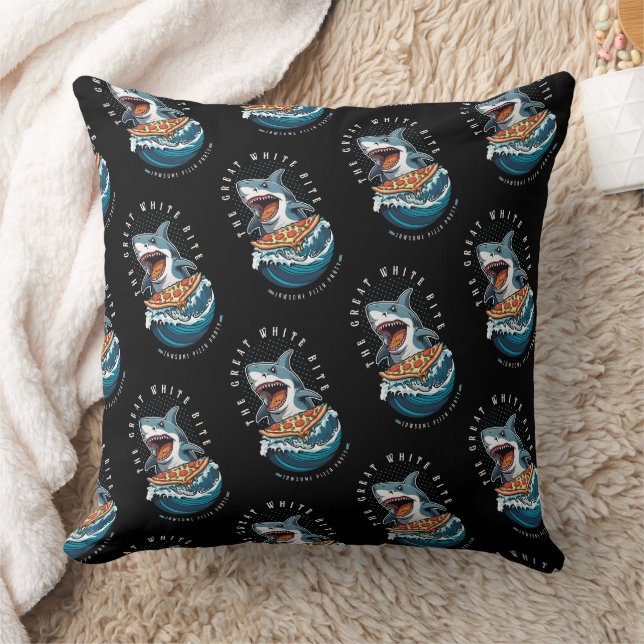 Shark Eating Pizza | The Great White Bite Jawsome  Cushion (Blanket)