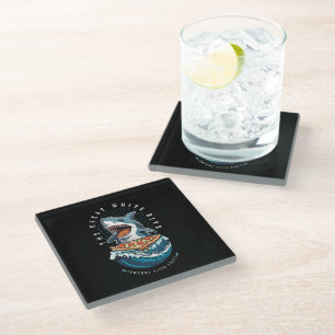 Shark Eating Pizza   The Great White Bite Jawsome  Glass Coaster