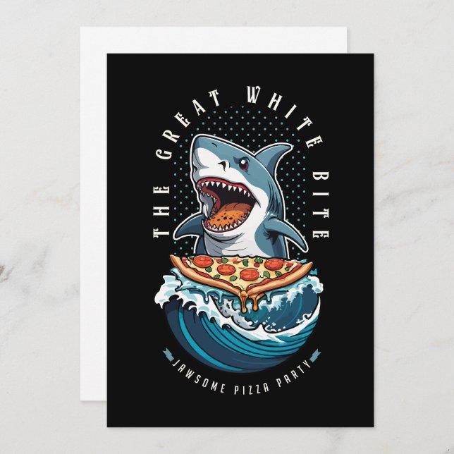 Shark Eating Pizza | The Great White Bite Jawsome  Invitation (Front/Back)
