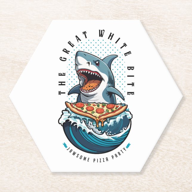 Shark Eating Pizza | The Great White Bite Jawsome  Paper Coaster (Front)