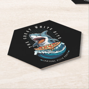 Shark Eating Pizza   The Great White Bite Jawsome  Paper Coaster