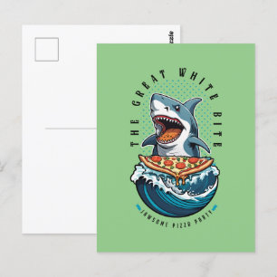Shark Eating Pizza   The Great White Bite Jawsome  Postcard