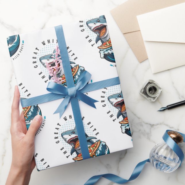 Shark Eating Pizza | The Great White Bite Jawsome  Wrapping Paper (Gifting)