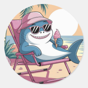 Shark eating summer ice-cream square sticker