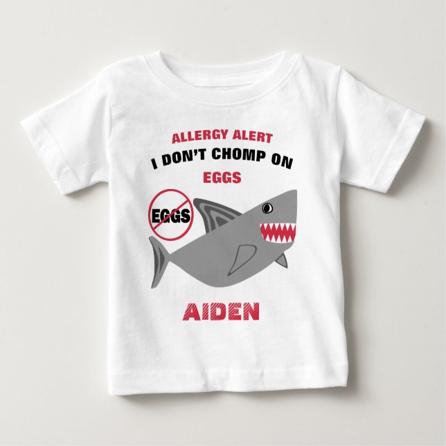 Shark Egg Allergy Alert Personalised Baby T-Shirt (Front)