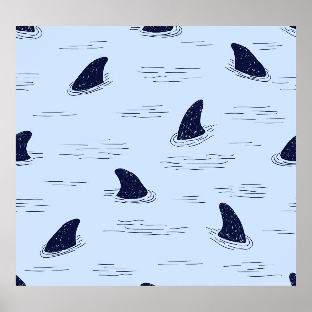 Shark Fin Ocean Pattern Poster (Front)