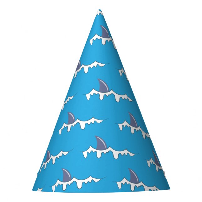 Shark fin pattern kid birthday blue party hat (Front)