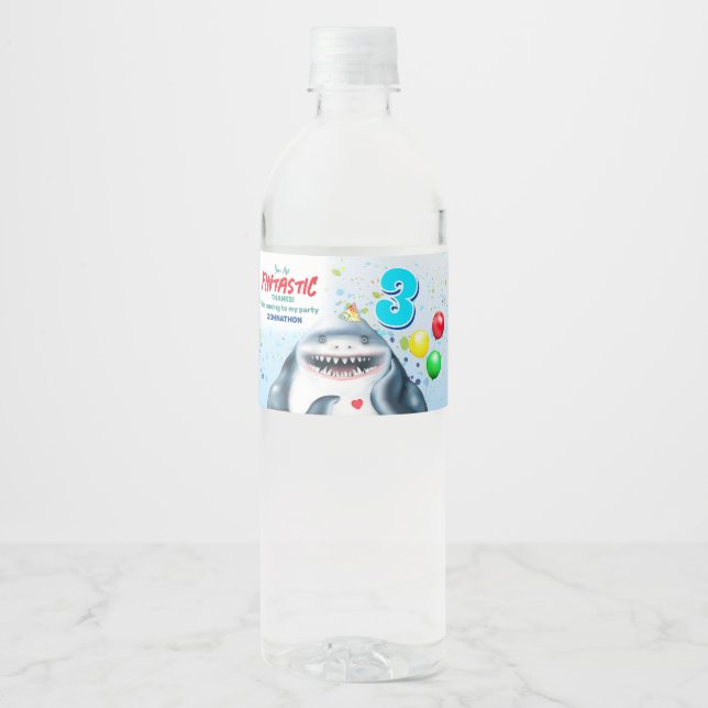Shark  Fintastic Kids Birthday Water Bottle Label (Front)