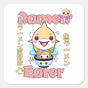 Shark Fish Ramen Eater - Asian food Lovers! Square Sticker