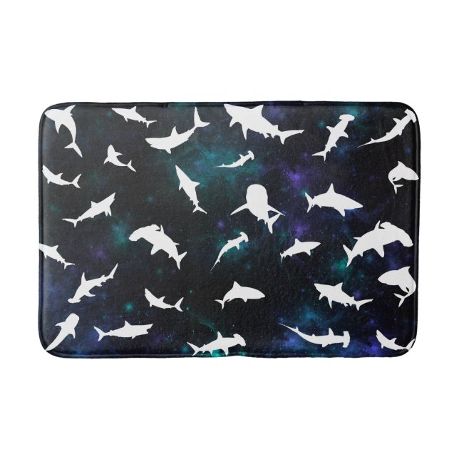 Shark fish white shadow on Dark galaxy Space Bath Mat (Front)