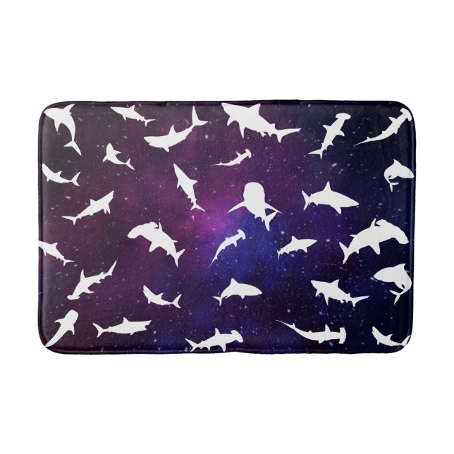 Shark fish white shadow on Dark galaxy Space Bath Mat (Front)