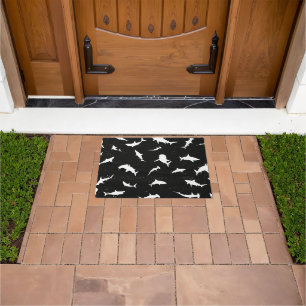 Shark fish white shadow on Dark galaxy Space Doormat
