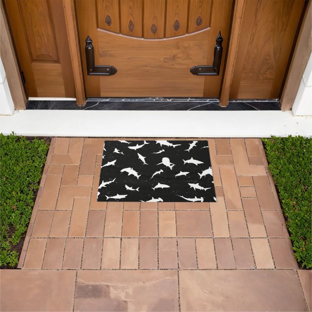 Shark fish white shadow on Dark galaxy Space Doormat (Outdoor)