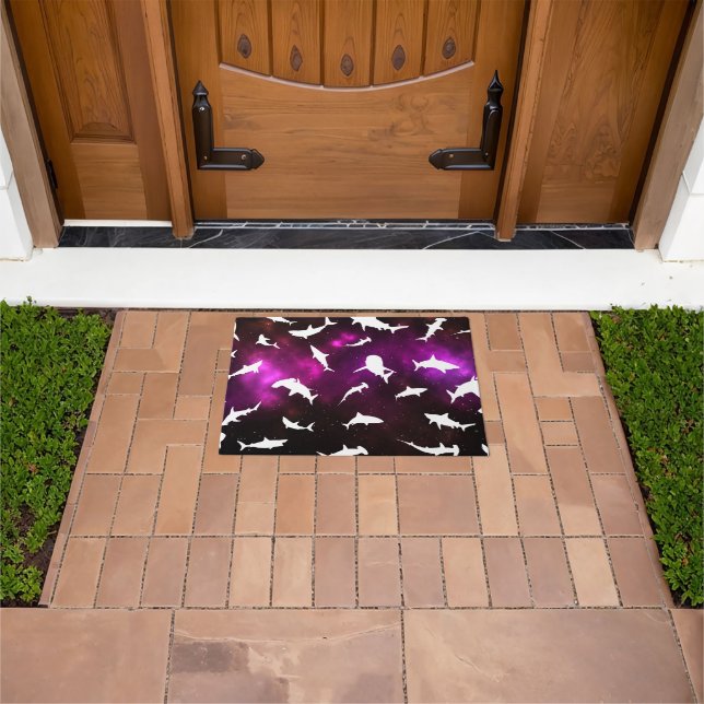 Shark fish white shadow on Dark galaxy Space Doormat (Outdoor)