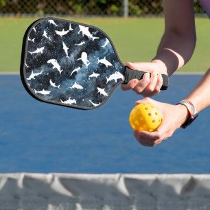 Shark fish white shadow on Dark galaxy Space Pickleball Paddle