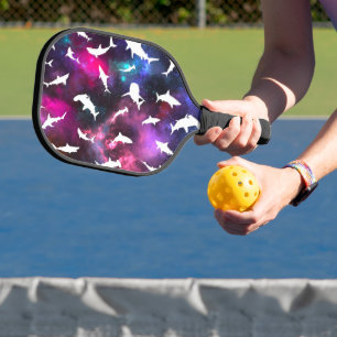 Shark fish white shadow on Dark galaxy Space Pickleball Paddle