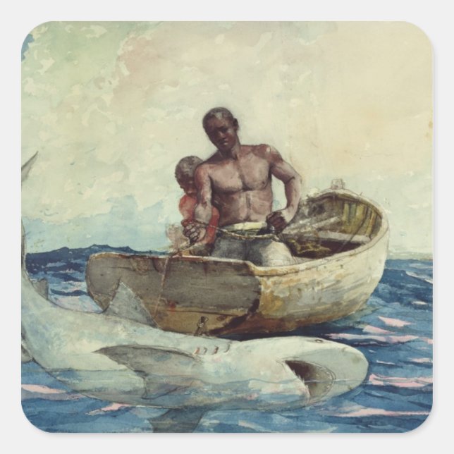 Shark Fishing, 1885 Square Sticker (Front)