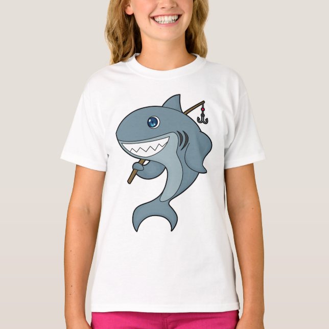 Shark Fishing Fisher Finshing rod T-Shirt (Front)