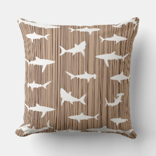 Shark Fishing Frenzy Wood Texture Beach Bar Cushion