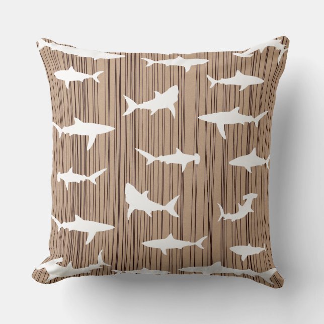 Shark Fishing Frenzy Wood Texture Beach Bar Cushion (Front)