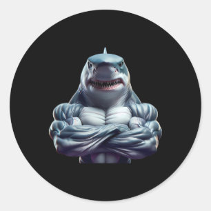 Shark Flexing Fan Lover Bodybuilding Cool Gym Work Classic Round Sticker