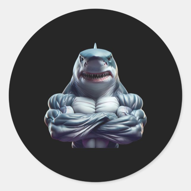 Shark Flexing Fan Lover Bodybuilding Cool Gym Work Classic Round Sticker (Front)