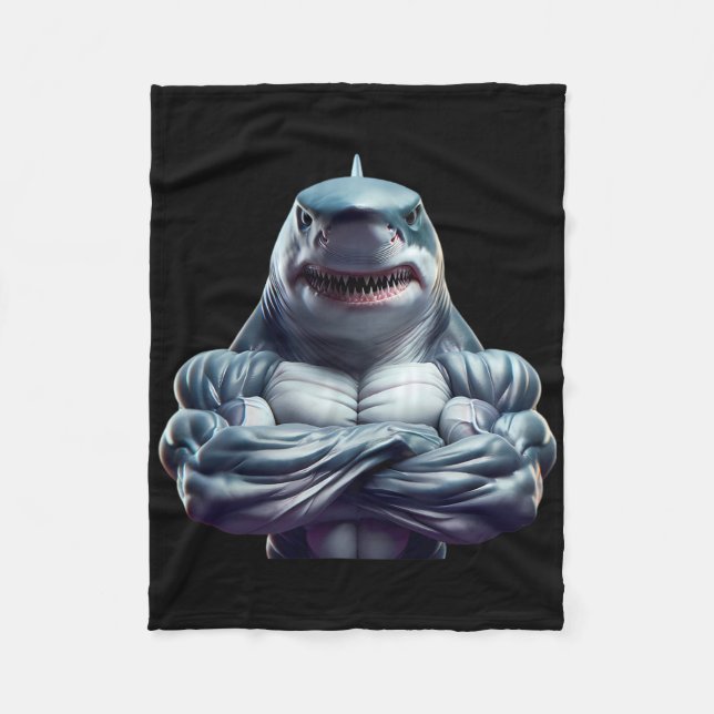Shark Flexing Fan Lover Bodybuilding Cool Gym Work Fleece Blanket (Front)