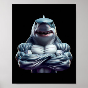 Shark Flexing Fan Lover Bodybuilding Cool Gym Work Poster