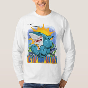 Shark Flexing Muscles Sea Life Sunshine L/S T-Shirt