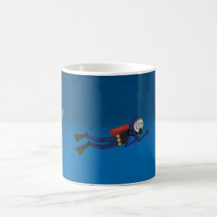SHARK FOLLOWS SCUBA DIVER. FUN MUG 4 SCUBA DIVERS
