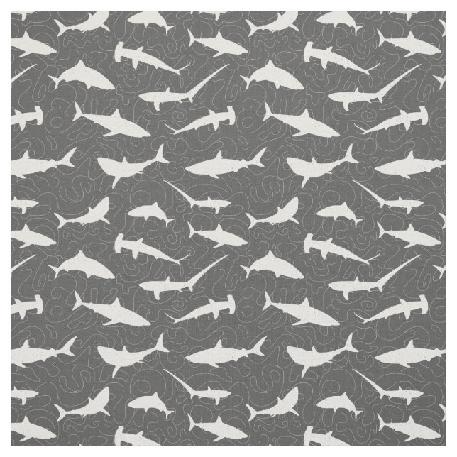 Shark Frenzy Cool Grey and White Pattern Fabric (Swatch)