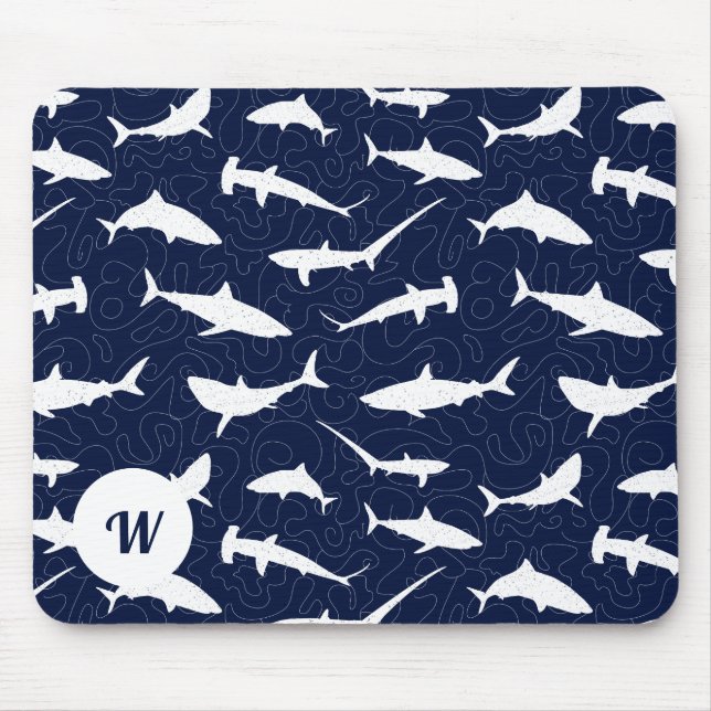 Shark Frenzy Personalised Blue and White Mouse Pad (Front)