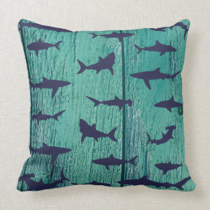 Shark Frenzy Underwater Sea Creatures Pattern Cushion