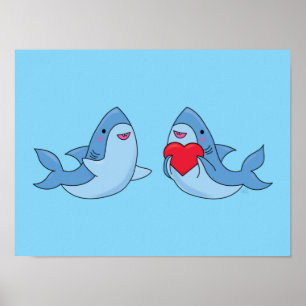 Shark Friends Kawaii Artwork Kids Room Poster