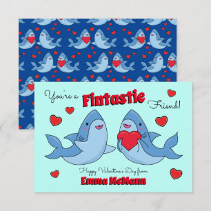 Shark Friendship Kids Classroom Valentine Cards