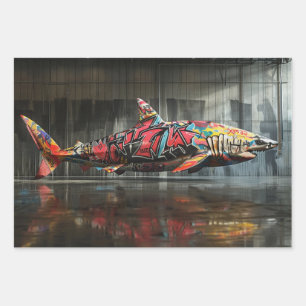 Shark Graffiti Urban Predator Decoupage  Wrapping Paper Sheet