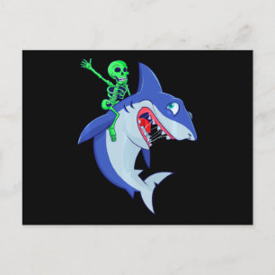 Shark Halloween Skeleton Riding Sharks Lover Funny Announcement Postcard